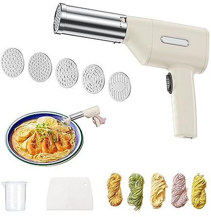 Macchina per Pasta Elettrica Senza Fili per Casa, Macchina Automatica a Mano per Pasta Portatile in Acciaio Inox, 5 Tipi di Pasta, Macchina per Spaghetti Multifunzione