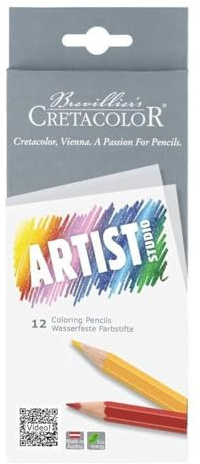 Cretacolor Artist Studio, Buntstifte permanent, 12 Farben sortiert, leuchtende und satte Farben, feinste Qualität, hoch pigmentiert, permanente Buntstifte