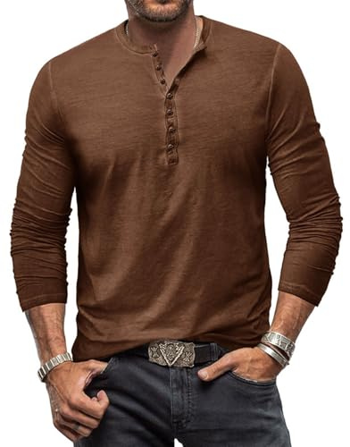 YawYews Henley T-Shirt Manches Longues Homme Slim Fit en Coton M-3XL