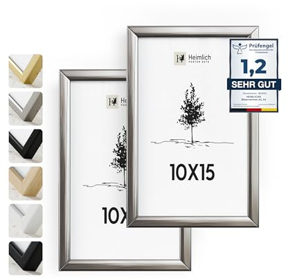 Heimlich Fotorahmen aus Aluminium – 10 x 15 cm, Silber, 2er-Pack | Heimlich® – Robuste Kleine Bilderrahmen Aus Metall – Wandhalterung Oder Tischaufsteller