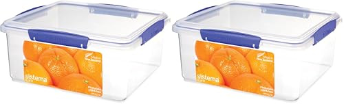 Sistema KLIP IT Food Storage Container | 5 L | Airtight & Stackable Food Container with Clip-Close Lid | Clear with Blue Clips (Pack of 2)