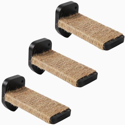 3 Pcs Cat Steps and Perches for Wall, Climbing Shelf With Hemp Rope, Wall-Mounted Furniture Set With Scratching Pads for Playing (Black)