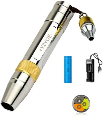 YZYOE LED Three Light Source Jade Identification Flashlight, 365nm Ultraviolet Detection Lamp, Jewelry, Gemstones, Antique Beeswax Banknotes Verification.