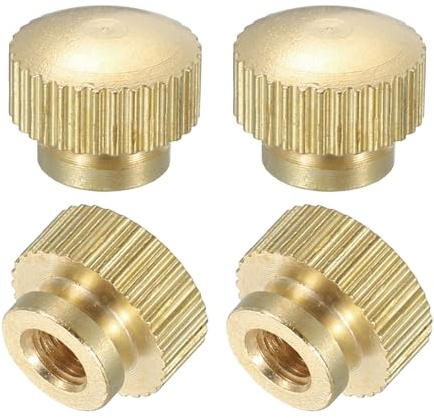 sourcing map Knurled Thumb Nuts, 4Pcs M4 x D10mm x H8mm Brass High Head Blind Hole with Collar High Head Blind Hole Round Knobs Fasteners for 3D Printer Parts, Machine Tools