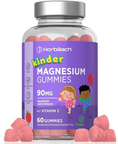 Magnesium Gummibärchen Kinder 90mg pro Gummy | 60 Magnesiumcitrat Vegane Gummies - 2 Monate Vorrat | Alternativ zu Kapseln & Tabletten | Magnesium Supplement for Children | von Horbaach
