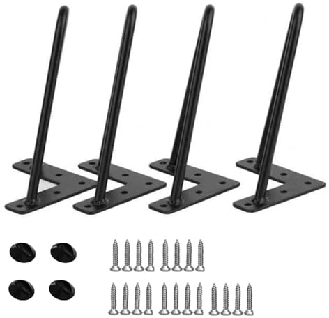 IUokLU 4 Stück Metall-Tischbeine, Haarnadel-Tischfüße, moderner Stil für Möbelfüße, DIY-Tischbeine aus massivem Eisen, für Stühle, Couchtische, Bänke und Nachttische, mit Schutzfüßen und Schrauben