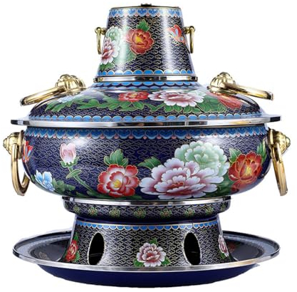 1.5L Chinese Charcoal Hotpot Old Beijing Copper Hot Pot Cloisonne Copper Chafing Dishes Old-fashioned Charcoal Household Dinner Gathering Copper Pot,B