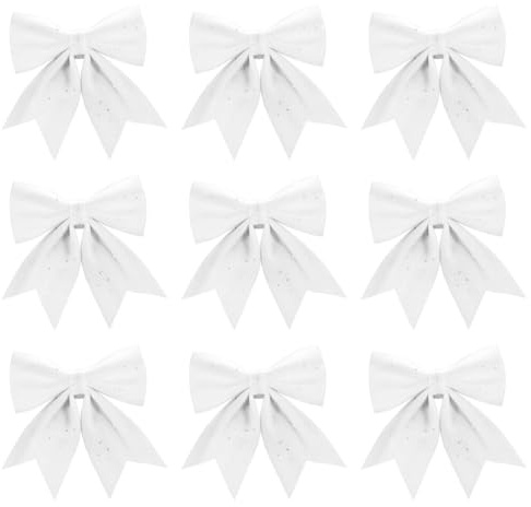 Sprinlot Schleifen Weihnachtsbaum Weiß, 9pcs Schleife Weihnachten, Geschenkschleifen Weihnachten, Christmas Bows, Weiß Weihnachtsschleifen Outdoor, Schleifen für Weihnachtsbaum Decoration