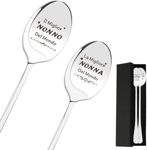 Regalo Nonno Nonna, Set di Cucchiai in Acciaio Inox con Incisioni, Festa del Papa Idee Regalo Originali Compleanno Pensione Regali Personalizzati Festa dei Nonni Regali per I Nonni Dai Nipoti