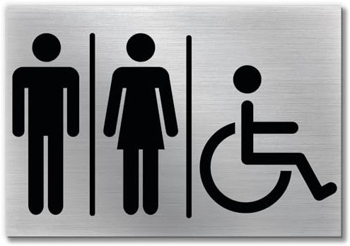 Stileitaliano cartello adesivo targa bagno unisex uomo donna disabile Targa adesiva Porta Toilette WC adesivo uomini donne alluminio (Unisex Disabile)