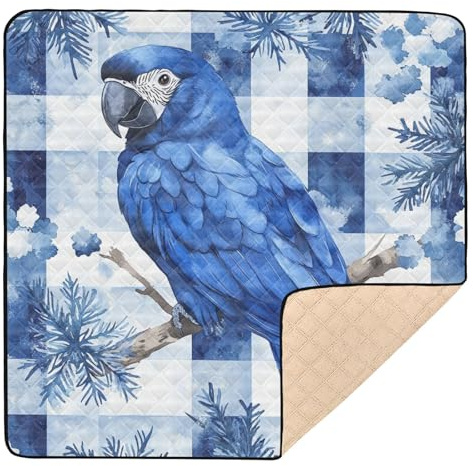 Black Hyacinth Macaw Buffalo Plaid Snowflakes Christmas Soft Foam Baby Activity Play Mat for Indoor Outdoor Comfortable Padded Play Mat for Babies Infants Toddlers, 50'' x 50''