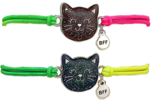 ZILZUFA 2 Pièce Bracelets d'humeur pour Enfants, Bracelet d'ambiance Change de Couleur pour Fille avec Pendentif Chat, Bracelet de Chat de Couleur Arc-en-Ciel, pour Cadeau Anniversaire de Fête