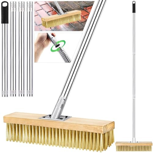 TZEKING Scopa Metallica per Giardino con Manico 150cm, Spazzola con Setole Metalliche Rigide 30cm,per Muschio e Macchie Ostinate