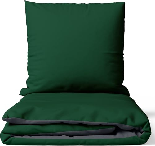 Leonado Vicenti Bettwäsche 2teilig Bettbezug - Bettwäsche-Sets 135x200 mit Kissenbezug 80x80 cm, ÖKO-TEX Baumwoll-Satin Grün für Einzelbett mit Reißverschluss