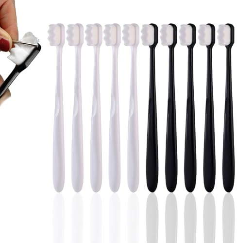 Brosse a Dent Souple,Lot de 10 Brosse à Dent Souple à Poils Souples avec 20 000 Micro-Poils Nano – Brosse a Dent Souple Gencive Sensible, Brosse à Dents Manuelle pour Adultes