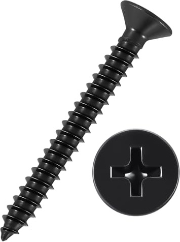 Kozelo 100pcs Phillips Flat Head Wood Screws - [#6x1-1/4] 304 Stainless Steel Countersunk Self Tapping Screws for Furniture Assembly, Interior Trim, Outdoor Construction, Black