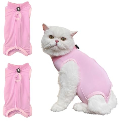 2 Piezas Traje de Recuperación para Gatos, Ropa Postoperatoria para Gatos después de Cirugía o Esterilización, Anti Lamedura, Alternativa al Collar (Large)