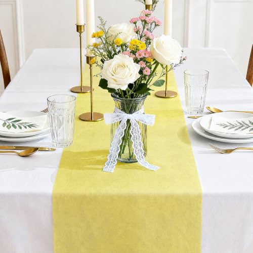 Siumir Vlies Tischläufer 30cmx25m Gelb Tischband Hochzeit Taufe | Einfach zuschneidbar, Geruchsneutral, 25m Rolle für mehrere Tische, Ideal für Hochzeit, Taufe, Kommunion, Geburtstag