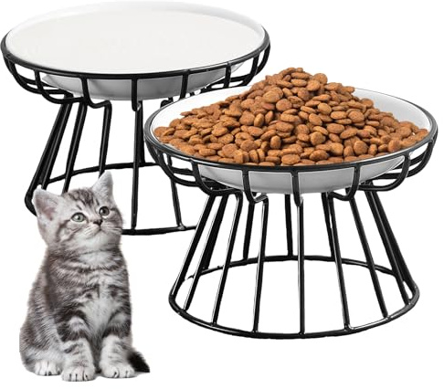 TOATELU 2 ciotole per gatti rialzate in ceramica – Set di ciotole doppie per cibo per gatti, ciotola per gatti antiscivolo, ciotola per cibo in ceramica di alta qualità per gatti e cani di piccola