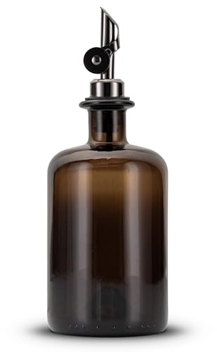Koffs Design Ölflaschen zum Befüllen - Moderner Ölspender aus Braunglas mit Edelstahl Ausgießer – Spender für Öl, Essig und Balsamico - optional mit Sticker für deinen Inhalt - 500ml - blanko