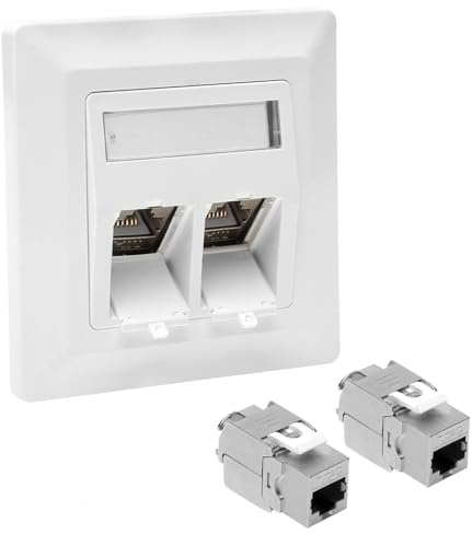 TNSLAND 1 x 2-Port Netzwerkdose Unterputz Cat 7 + 2 x CAT 7 Keystone RJ45 Dose Modul, Lan Dose Unterputz Buchse Einbaubuchse 10 Gbit/s, Weiß