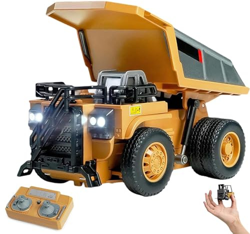 JOPWUE Mini Rechargeable Remote-Control Construction Set,1/64 Construction Vehicles Toys Car, and Crane with Lights,USB Rechargeable, 2.4GHz RC Toy for Kids & Adults, (Dump Truck)