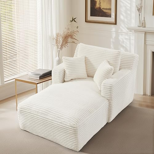HAUSPROFI Schlafsessel aus Cord für Wohnzimmer, Büro oder Apartment (Weiß) | Modernes Schlafsofa ohne Montage, Relaxsessel mit komfortabler Polsterung, Platzsparend und Stilvoll