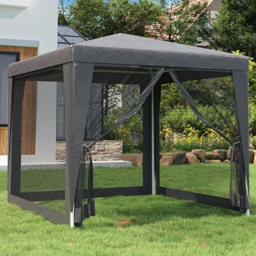 Partyzelt Anthrazit 2,5x2,5m, HDPE wasserfestes Gartenzelt mit UV-Schutz, robuster Eisenrahmen, 4 Mesh-Seitenwände, ideal für Garten Outdoor Events, Terrassenüberdachung