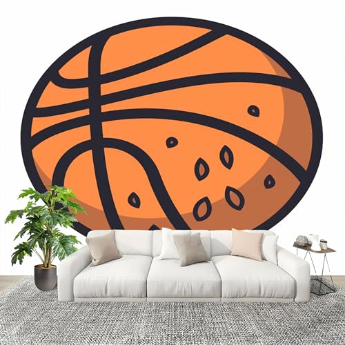 Générique Imperméable,Inodore intérieure Papier Peint 350x256 cm 3d Dessin Animé Basketball Amovible Fresque Murale décorer Papier Peint Photo Blanc Pour Meuble Salon Salle Bain Chambre Armoire