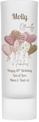 18th Birthday Gift - Personalised 18th Birthday Shot Glass for Girls, Age 18, 21st 30th 40th (Officially 18 & Fabulous)