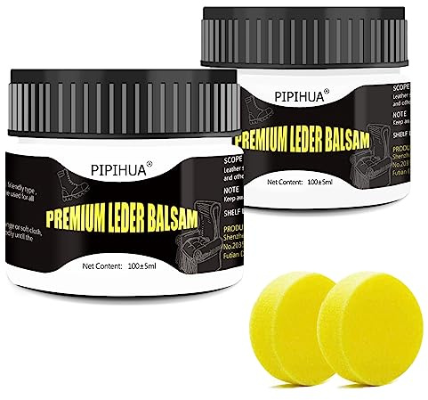 PIPIHUA Balsamo per Pelle Premium con Cera D'Api Naturale Come Cura Della Pelle per Auto,Divano in Pelle,Grasso per Sella,Lucido da Scarpe Incolore e Cura Della Pelle per Mobili,2 × 100ml con 2 Spugne