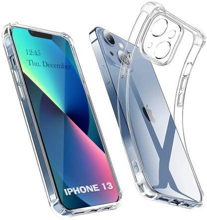 AURSTORE Schutzhülle für iPhone 13, Schutzhülle aus transparentem TPU-Silikon [Bumper mit verstärkten Ecken], stoßfest, klar, kompatibel mit Apple (transparent, IP 13 6.1)