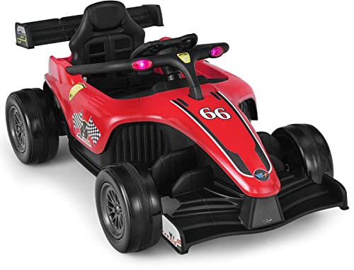 COSTWAY Elektroauto für Kinder, 12V Gokart mit Musik und Licht, Rennauto 2-5 km/h, mit 2,4 G Fernbedienung, Go Cart für Kinder ab 3 Jahre (Rot)