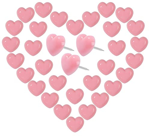 VAPKER Puntine con Cuore Rosa 150 Pezzi Puntine per Pollice Puntine da Disegno Puntine Decorative in Plastica Carine con Punta in Acciaio Puntine per Mappa per Foto Parete