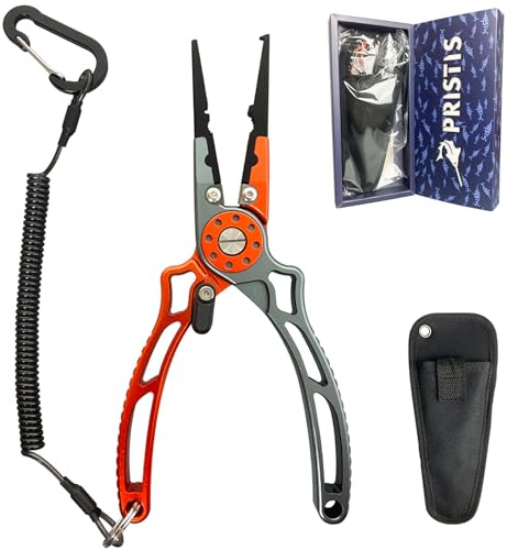 Pristis UTA II Fishing Pliers, Multi-Function Fishing Gear for Experts, Saltwater Resistant Teflon Coated Hook Remover, Stainless Steel Top & Aluminum Body, Bass Fishing Gift