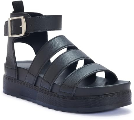 LADIES WOMENS FLATFORM GLADIATOR PLATFORM CHUNKY SOLE STRAPPY SUMMER SANDALS