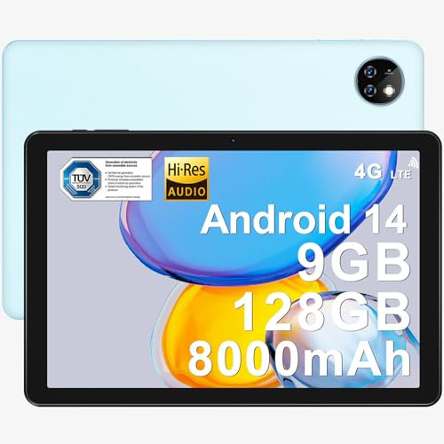 DOOGEE T10W 10 Inch Tablet Android 15, 8000mAh Long-lasting Battery, 16GB ROM + 128GB ROM (2TB Expandable), 4G LTE Tablet with SIM Card Slot, Face Unlock, USB Type-C, 5GHz WiFi, GPS (Blue)