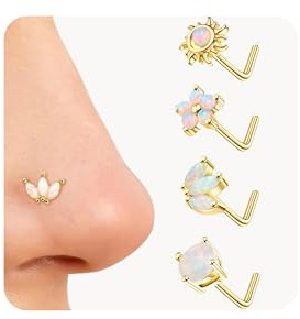 Kakonia Nasenpiercing Gold Chirurgenstahl L-förmig Nasenpiercing Stecker Silber Opal CZ Türkis Biene Planet Nasenstecker ohrstecker Set Nostril Piercing