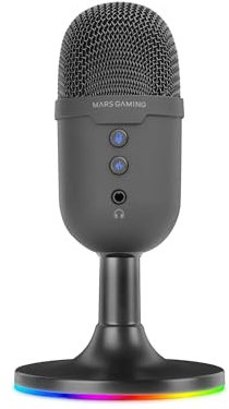 Mars Gaming MMIC-CX, Microphone de Studio Professionnel, Design Compact ARGB, Son Haute Définition, Réduction de Bruit ENC, Condensateur Cardioïde, Bouton Mute, USB Plug&Play, Prise Jack 3.5mm, Noir
