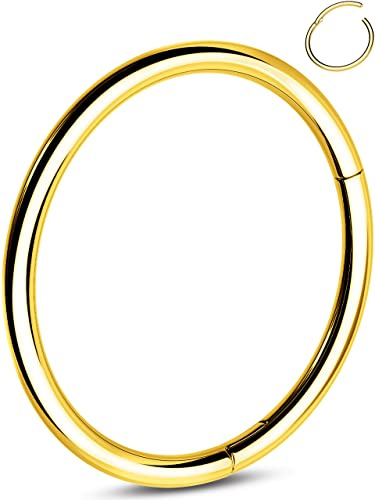 OUFER 20G Or Piercing Nez Acier Chirurgical 316L Piercing Nez Clicker Cartilage Helix Tragus Conch Bijoux Hoop Pour Femme 8 mm