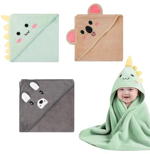 Auroriel 3 pezzi di asciugamani con cappuccio per neonati 80 x 80 cm, asciugamani morbidi per bambini e neonati, asciugamano da bagno per bebè in ciano, grigio scuro e ca
