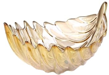 INFJMH Bowl Crystal Glass Fruit Bowl Plume Shape Decorative Bowl Feather Shape Serving Snack Bowl Countertop Fruit Basket for Ice Cream Candy Nut Frutero(L)
