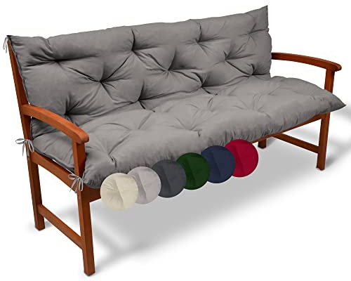 Beautissu Bankauflage Sitzkissen & Rückenkissen Outdoor für Gartenbank | 150x50x50cm Hellgrau Polsterauflage Gartenbankauflage für Gartenmöbel Bankkissen Sitzauflage Hollywoodschaukel Flair BR