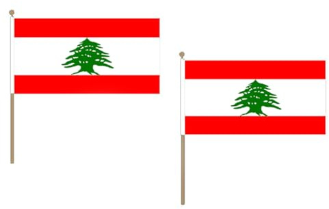 AZ FLAG STOCKFLAGGE LIBANON 45x30cm mit holzmast - 10 stück LIBANESISCHE STOCKFAHNE 30 x 45 cm - flaggen