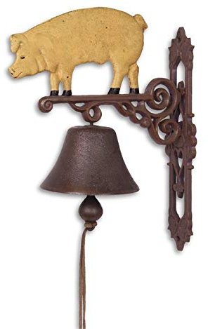 Moritz Gußeisen Wandglocke Schwein Sau Schweinchen Pig Bauernhof Glocke Türglocke 35 cm Höhe Hausglocke antik Stil braun Klingel Verziert