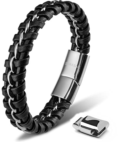 SERASAR Premium Lederarmband für Männer | Magnetverschluss aus Edelstahl in Schwarz, Silber & Gold | Inklusive Schmuckschachtel | Tolle Geschenkidee