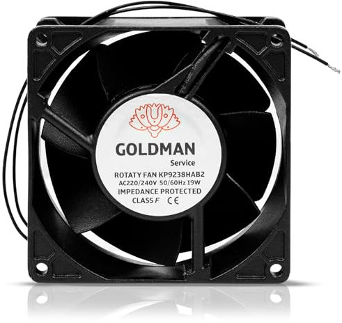 GOLDMAN SERVICE | Ventola ventilatore Axial per cassette camino inseribile alta temperatura di pale metalliche universale. (92x92x38mm)