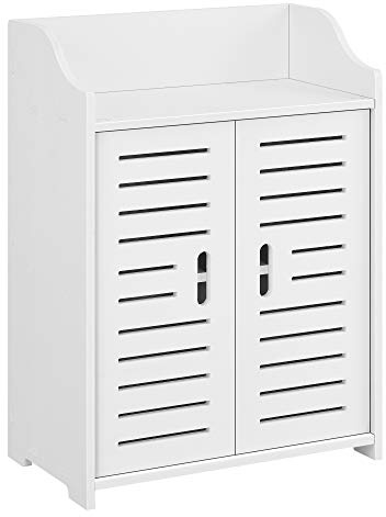 [en.casa] Badezimmerschrank Trosa 62 x 45 x 25 cm Badschrank Wandschrank Ablage Beistellschrank WPC Weiß