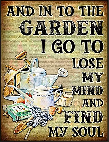 Aperiy Looking for My Soul in The Garden Posters, Gardening Prints, Gifts from Farmers, Signs of Home, Metal Sign Indoor Outdoor Poster Tin Sign Metal Home Wall Decoration 8x12inch