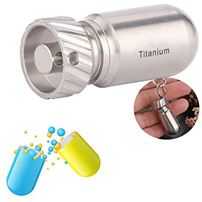 AMZCOM Mini Titan Pillendose Schlüsselanhänger, wasserdichte pillendose Outdoor kleinteile aufbewahrungsbox pillenbox, Tablettendose klein unterwegs,1pcs